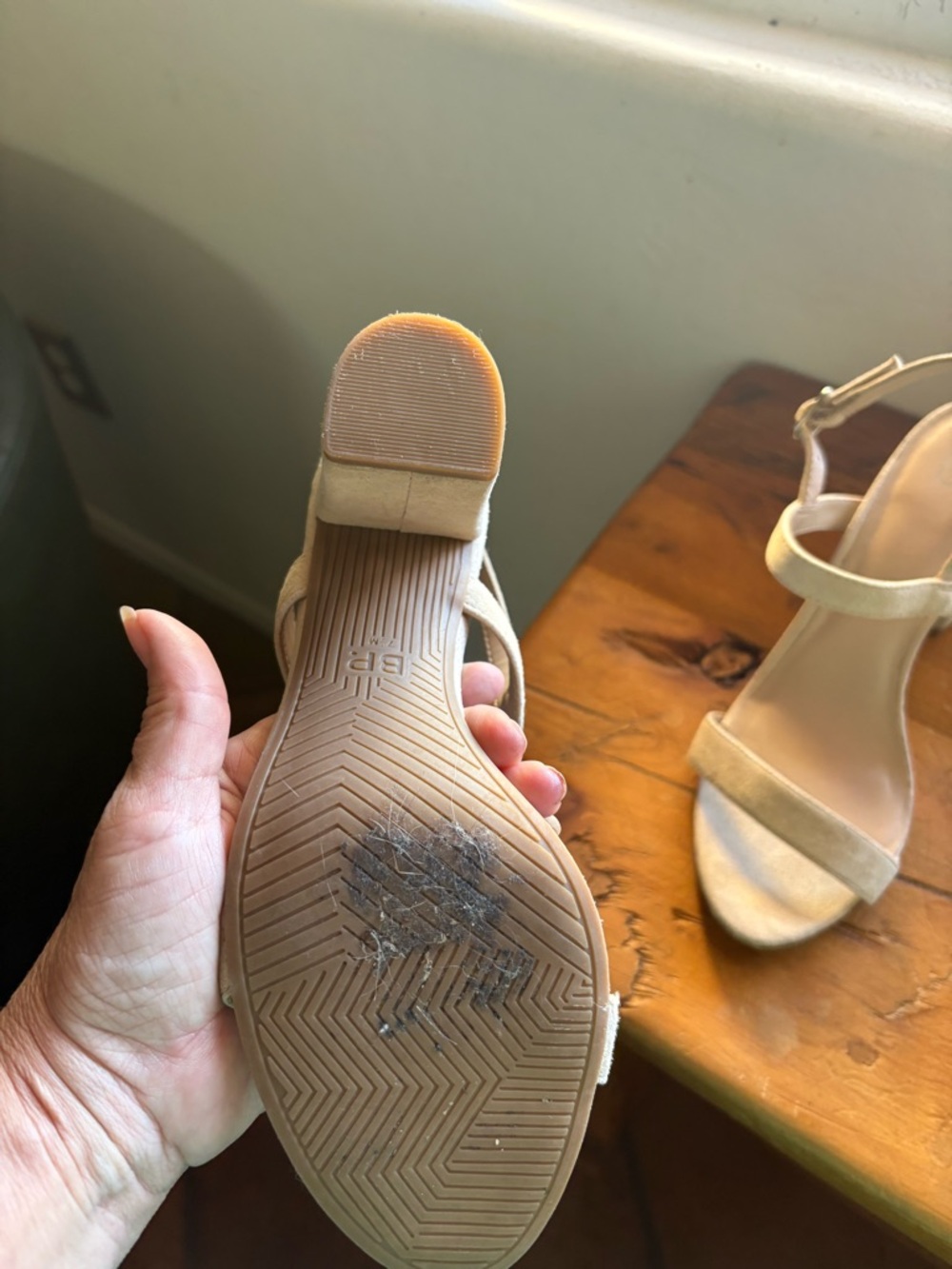 bp Neutral Beige Suede Block Heel Sandals - Picture 6 of 7